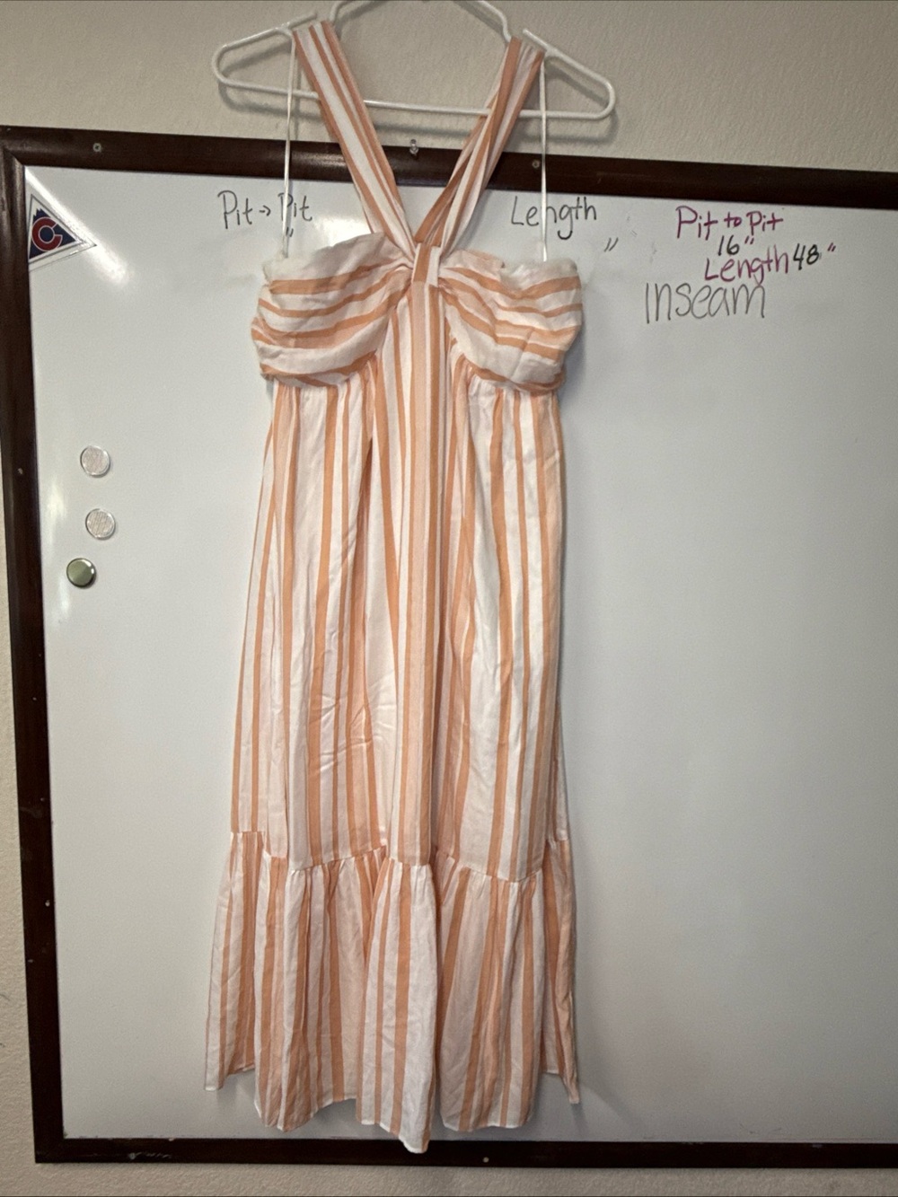 Lost + Wander White and Peach Striped Maxi Dress
